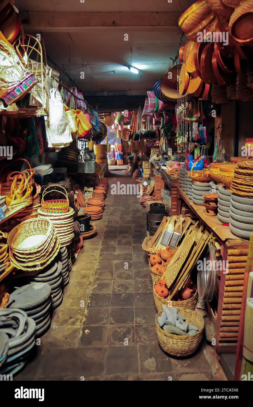 market alley where people sell various glassware and ceramics for