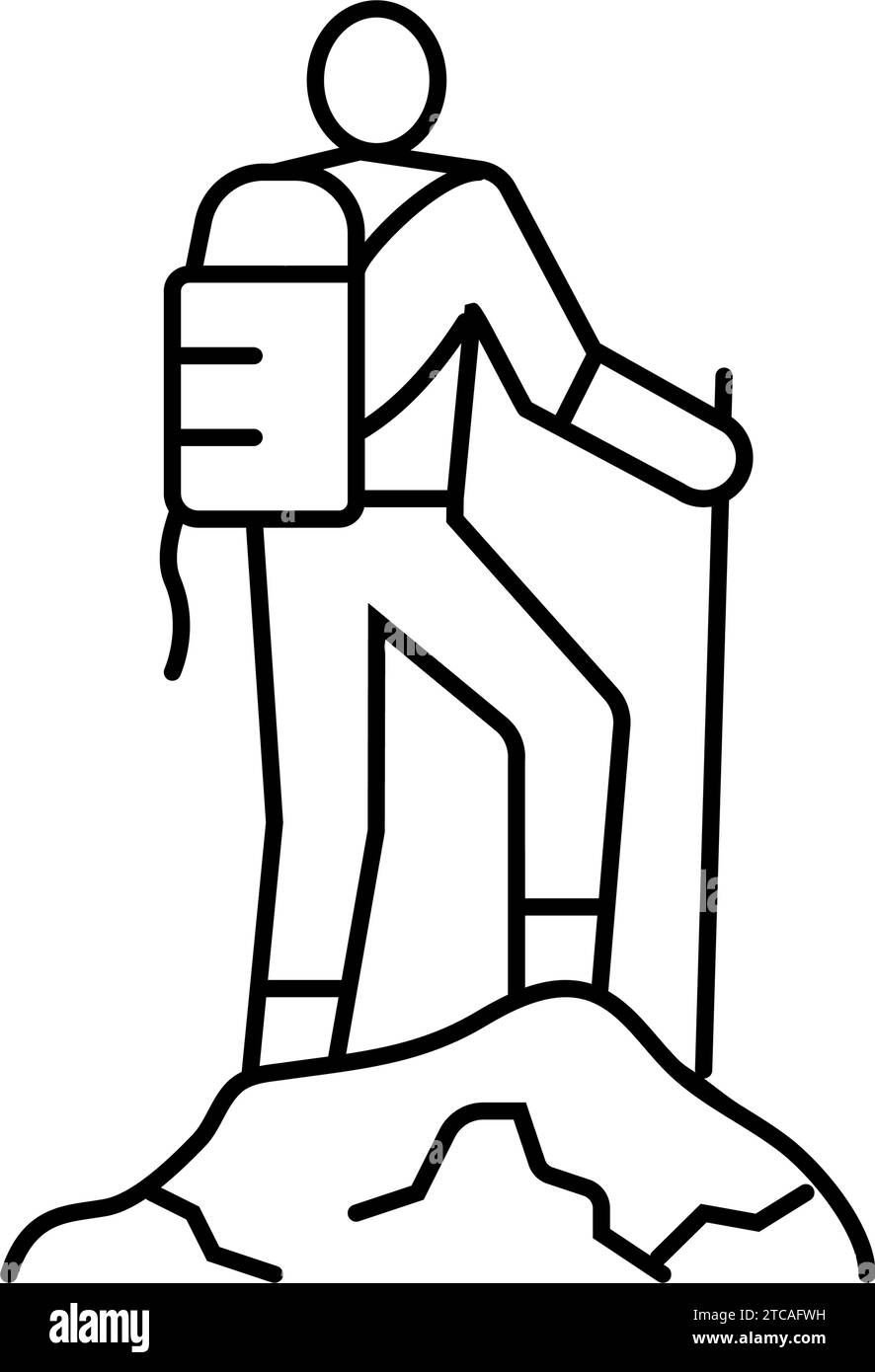 mountaineer on the top adventure line icon vector illustration Stock ...