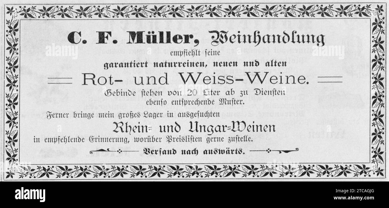 Weinhandlung C. F. Müller (Anzeige 1898 TüBl01-B24A). Stock Photo