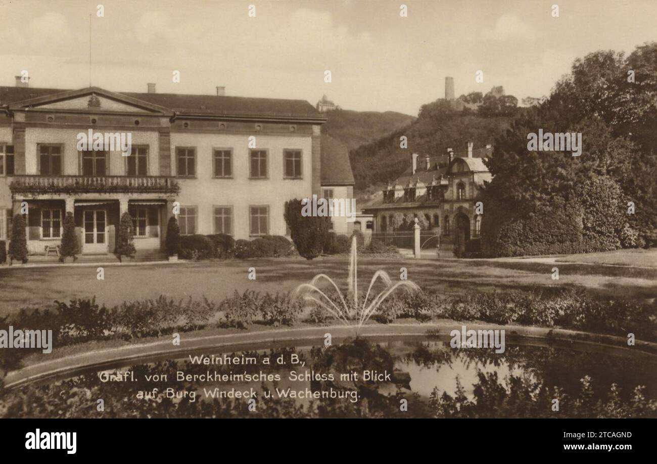 Weinheim (Bergstr.), Baden-Württemberg - Gräfliches von Berckheim'sches Schloss mit Blick auf Burg Windeck und Wachenburg Stock Photo