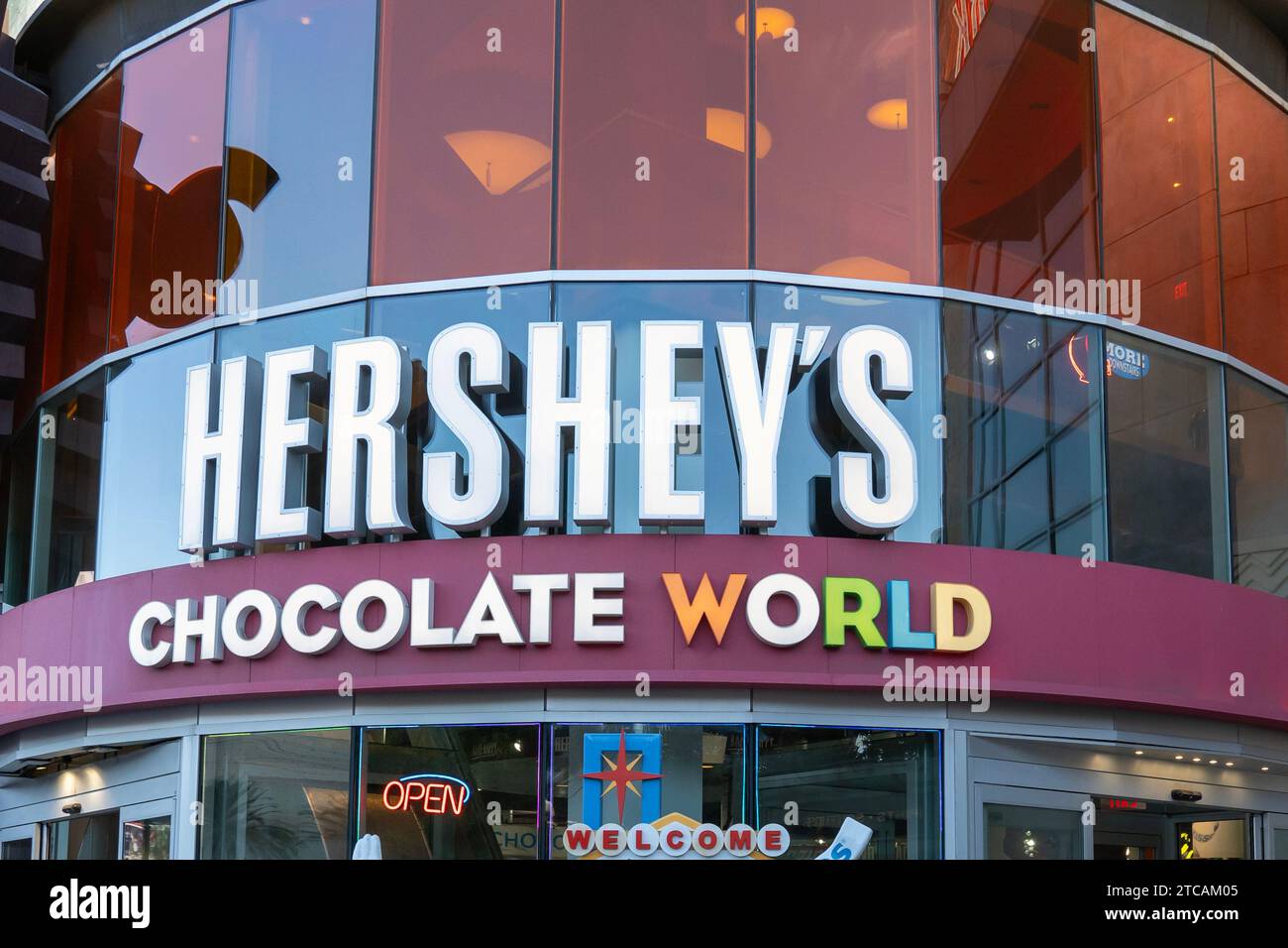 Hershey's Chocolate World sign on the building at the store in Las Vegas, Nevada, United States Stock Photo