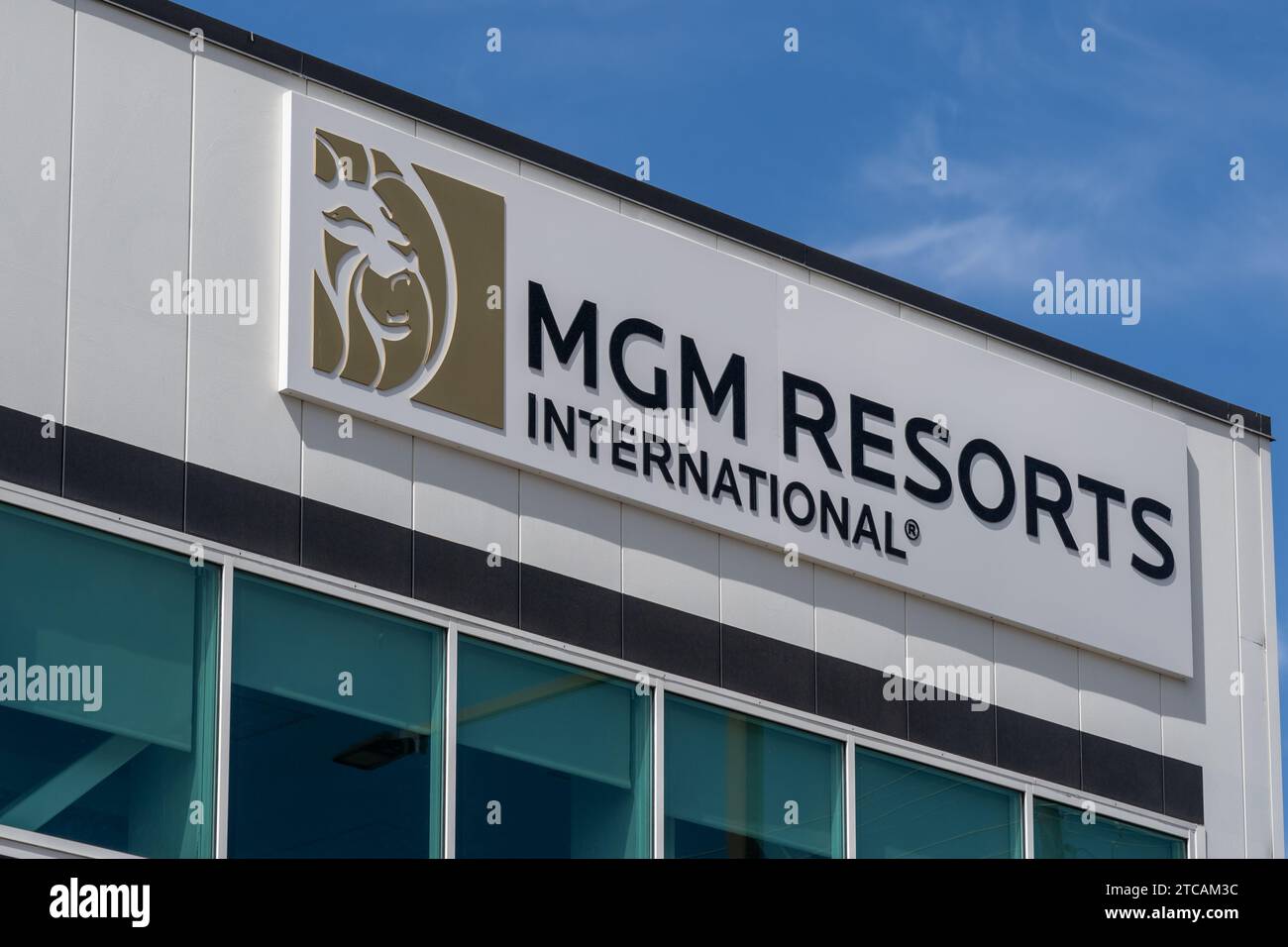 MGM Resorts International sign on the building at the headquarters in Las Vegas, NV, USA Stock Photo