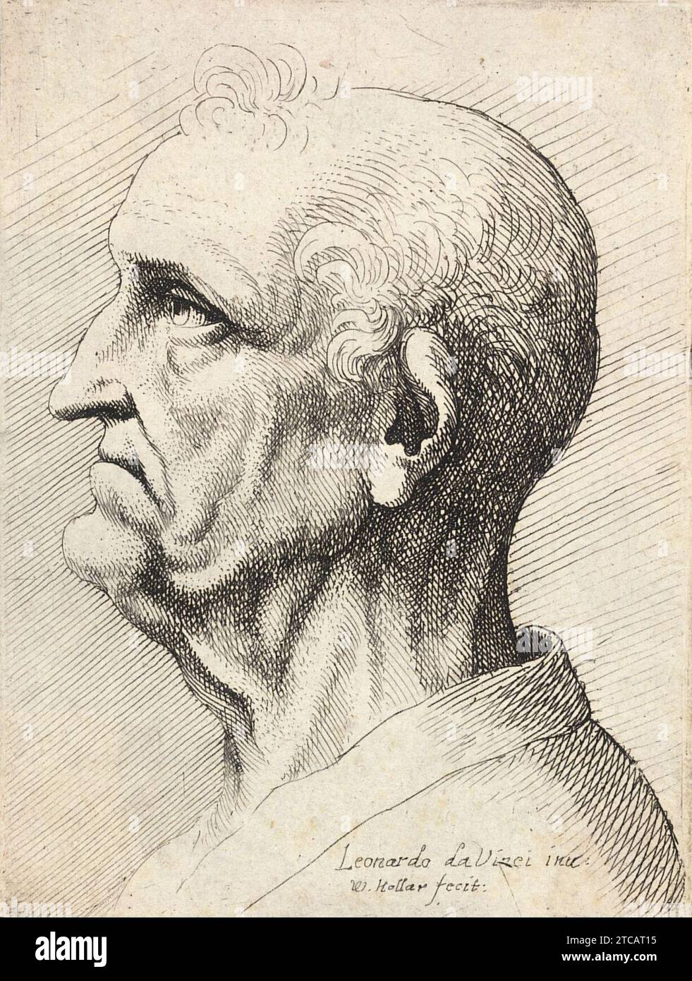 Wenceslas Hollar - Old man with pointed nose and prominent chin. Stock Photo