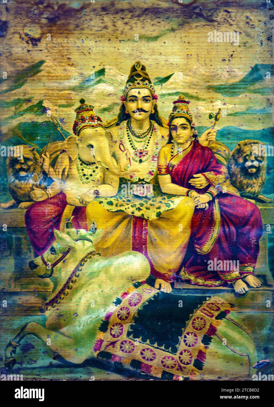 Lord Shiva Sitting on the Bull with Parvati and Ganesha main image 1