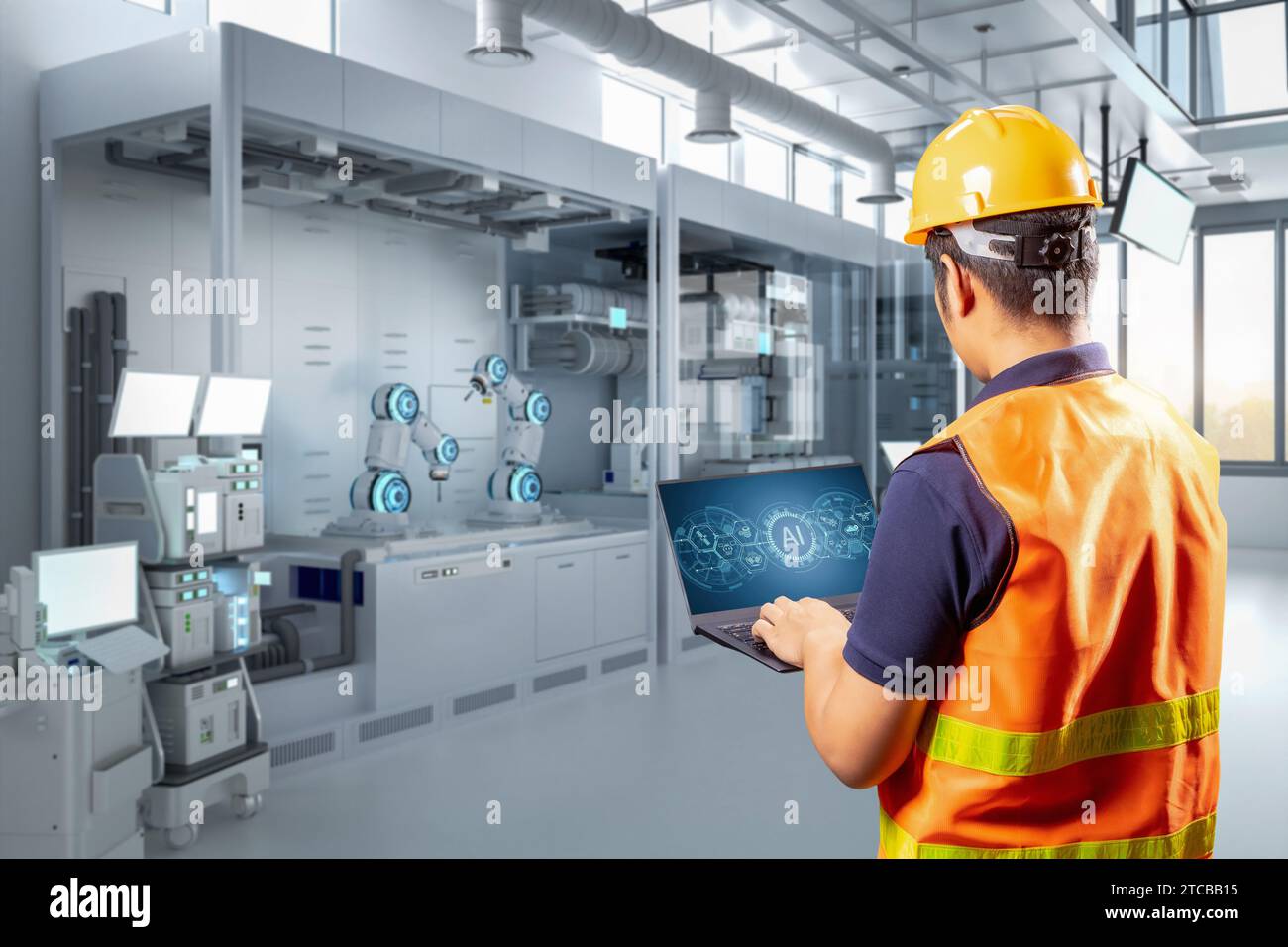 Semiconductor manufacturing with engineer control in factory Stock Photo