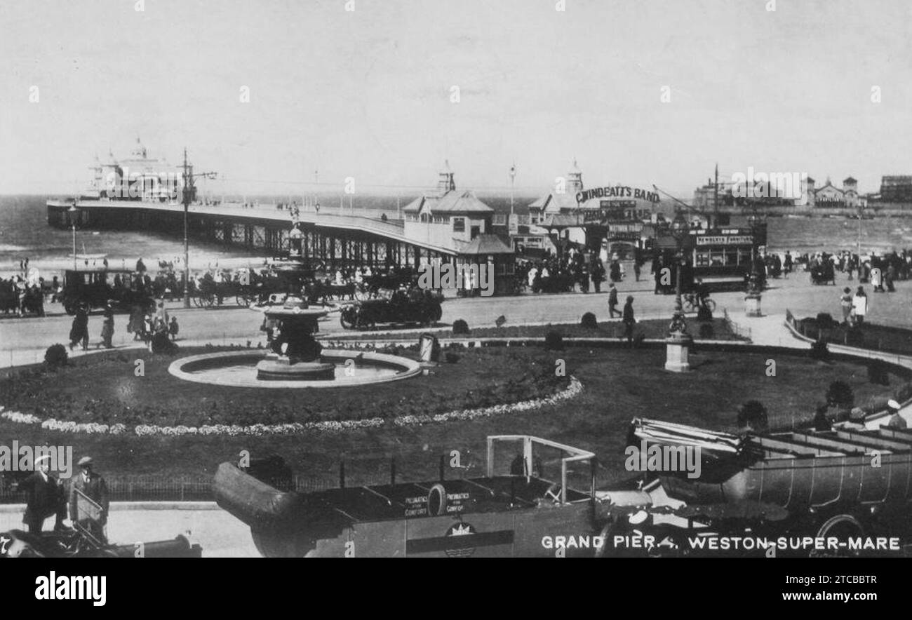 Weston-super-Mare Grand Pier with tram. Stock Photo