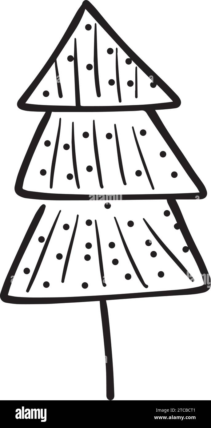 Christmas tree icon, vector hand drawn outline illustration of Xmas ...