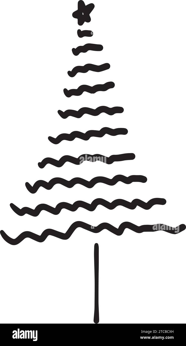 Christmas tree icon, vector hand drawn outline illustration of Xmas ...