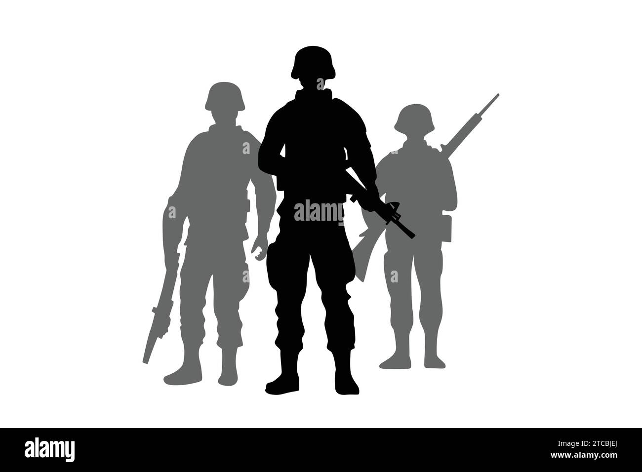 Vector flat soldier silhouette illustration set Stock Vector