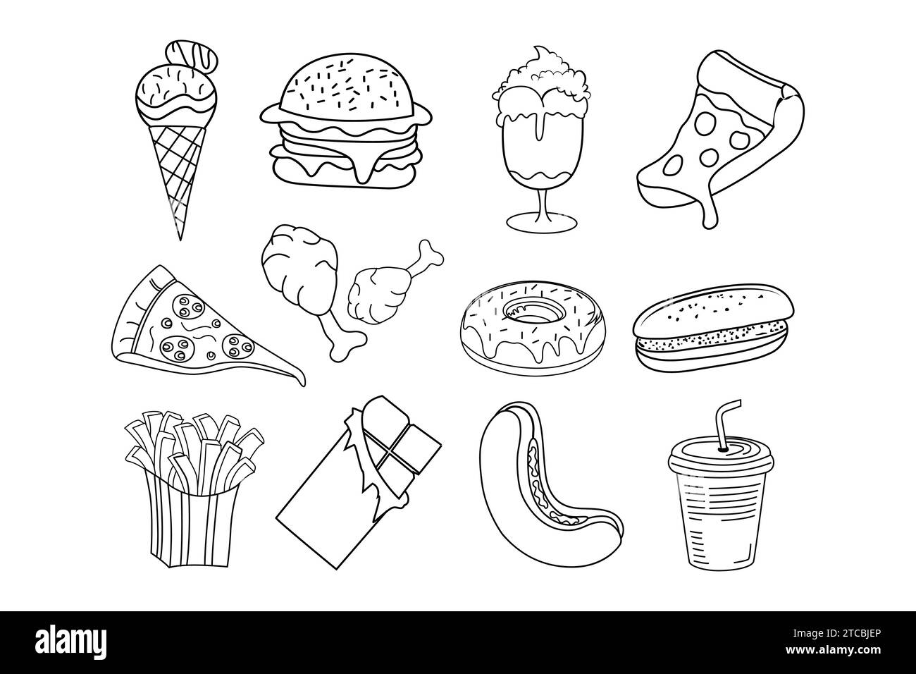 Hand drawn fast food motif set Stock Vector