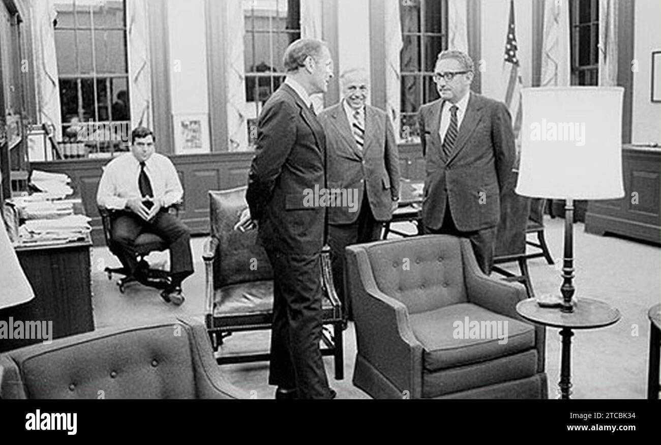 White House staff contemplate after Richard Nixon resignation. Stock Photo