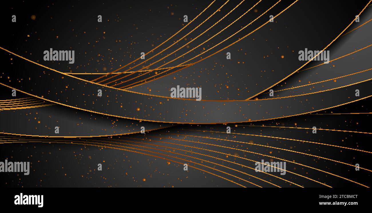 Black abstract corporate wavy background with golden dots. Vector ...