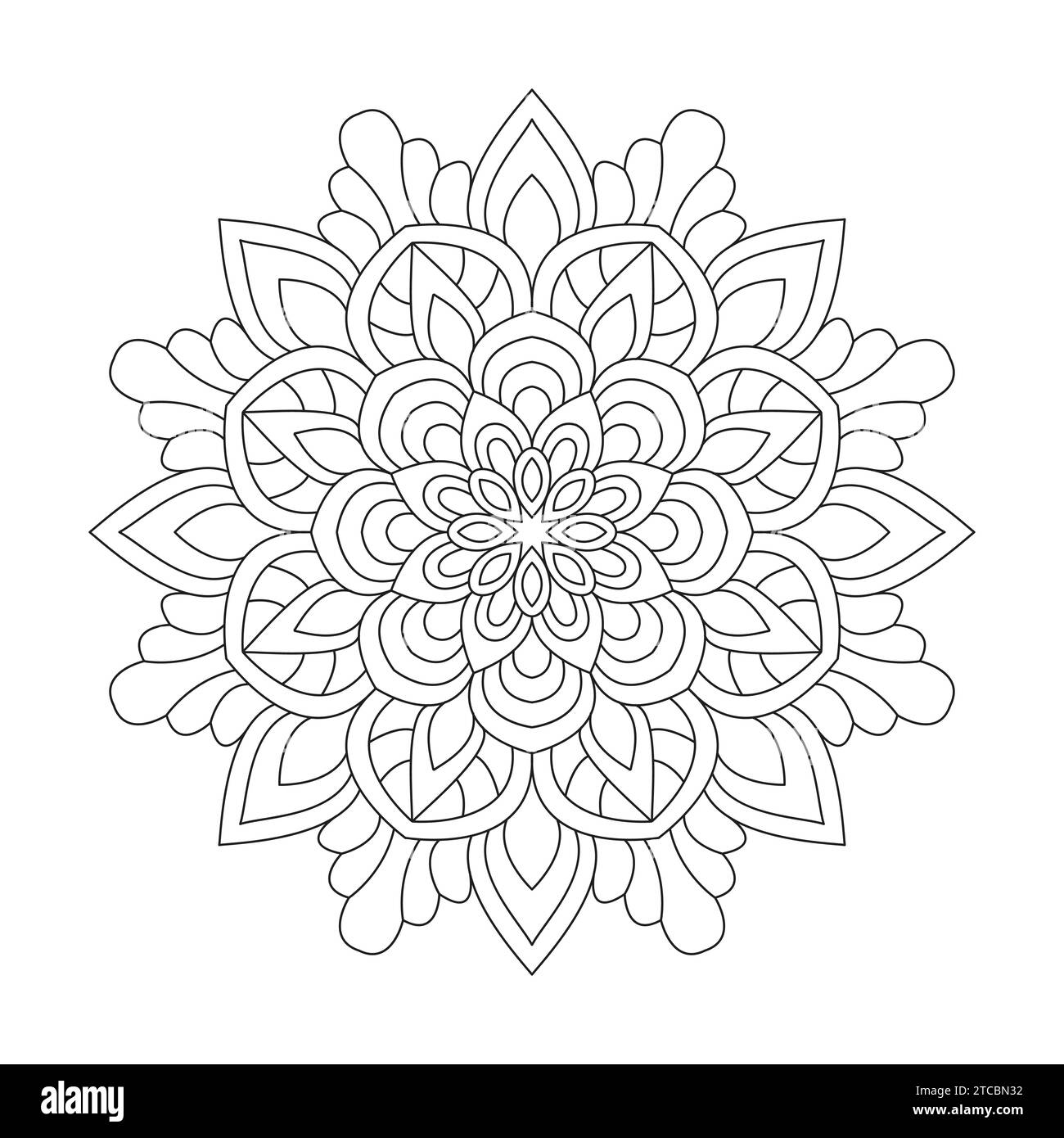 Starry night adult mandala colouring book page for KDP book interior. Peaceful Petals, Ability to Relax, Brain Experiences, Harmonious Haven, Peaceful Stock Vector