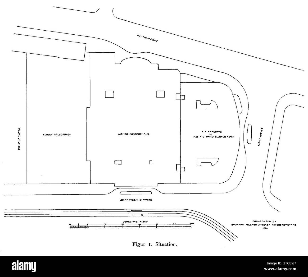 Wiener Konzerthaus und Musikakademie Situationsplan 1913. Stock Photo