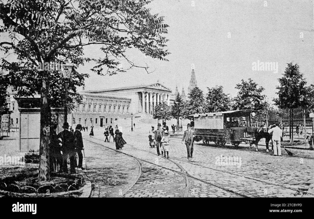 Wiener Ringstraße mit Parlament-Victor Angerer-1890. Stock Photo