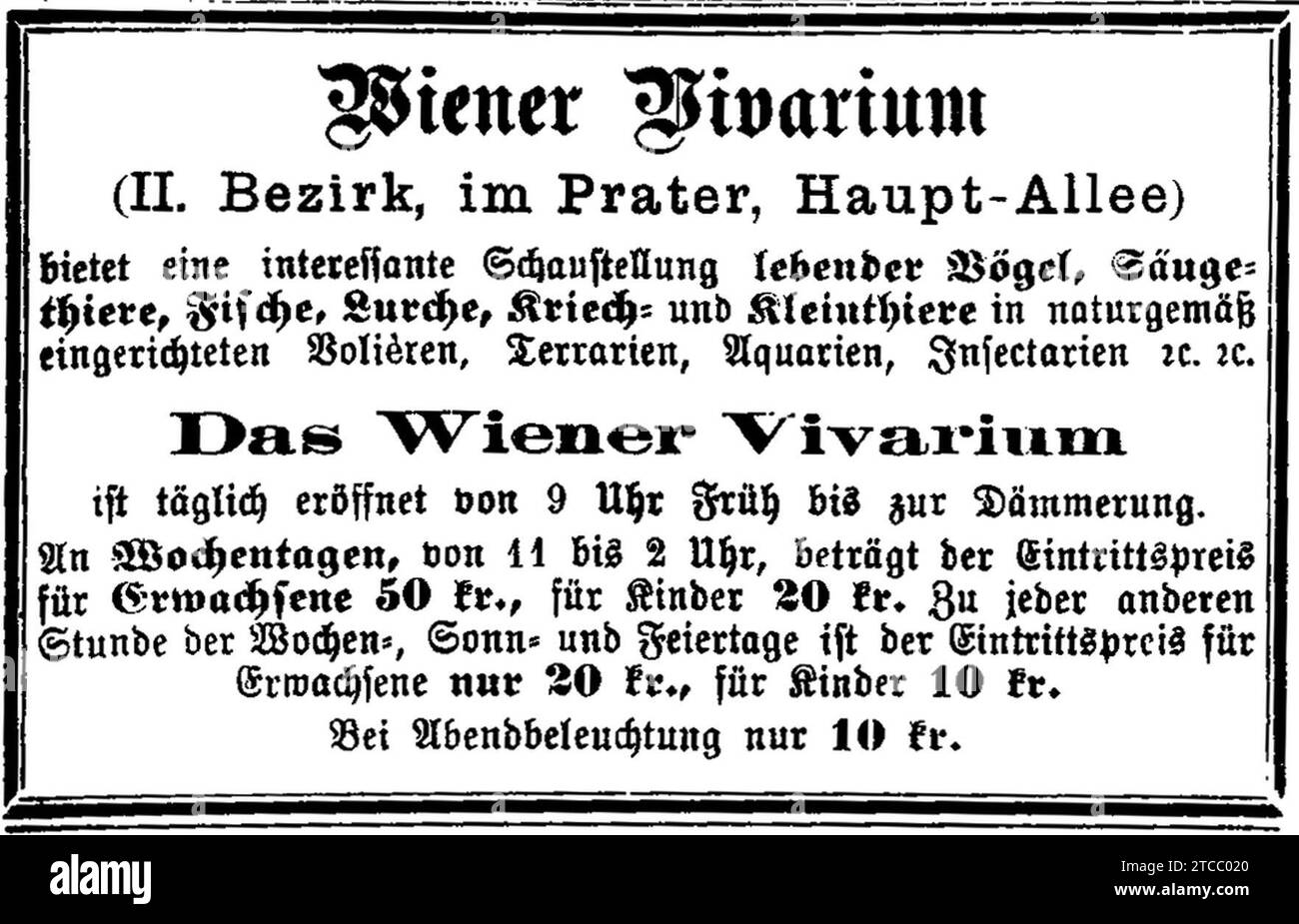 Wiener-Vivarium-Annonce-(1888-08-19). Stock Photo