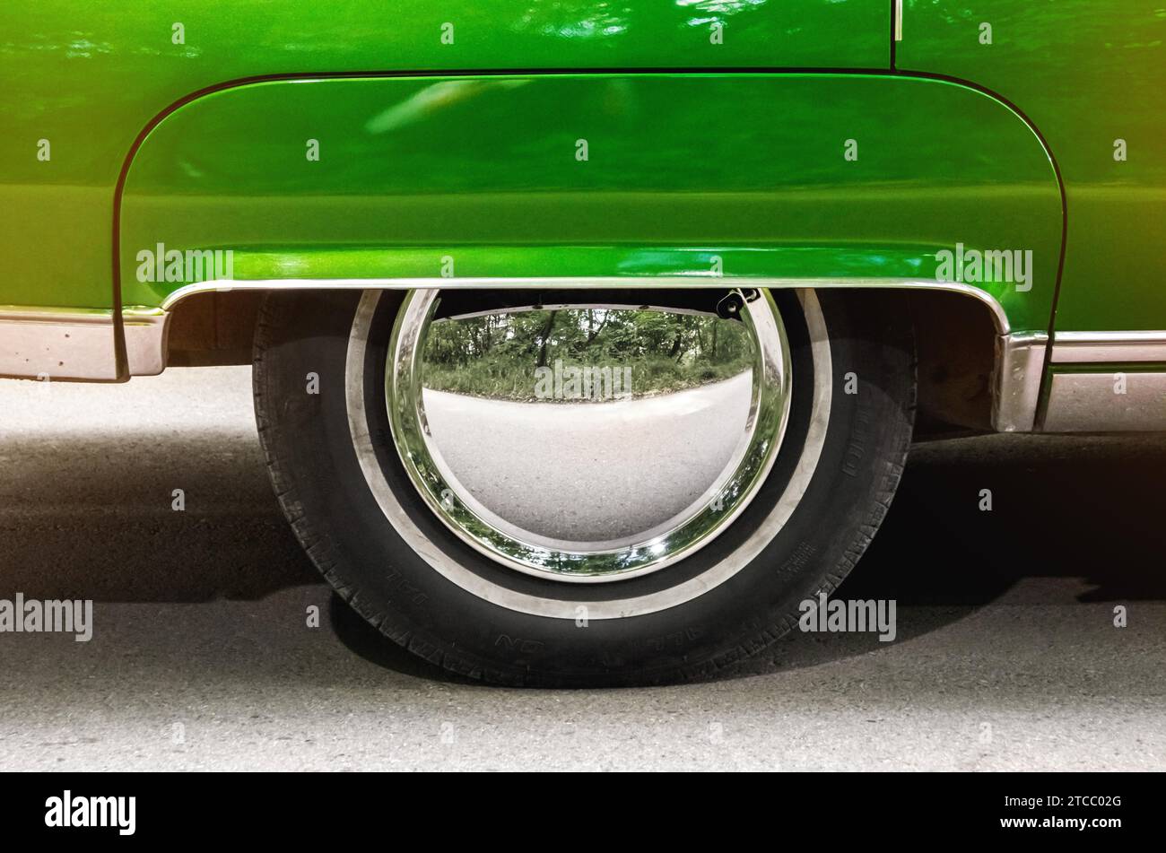 Car wheel vintage green car concept vintage Stock Photo
