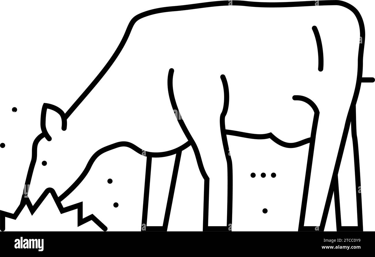 cow eating grass line icon vector illustration Stock Vector Image & Art