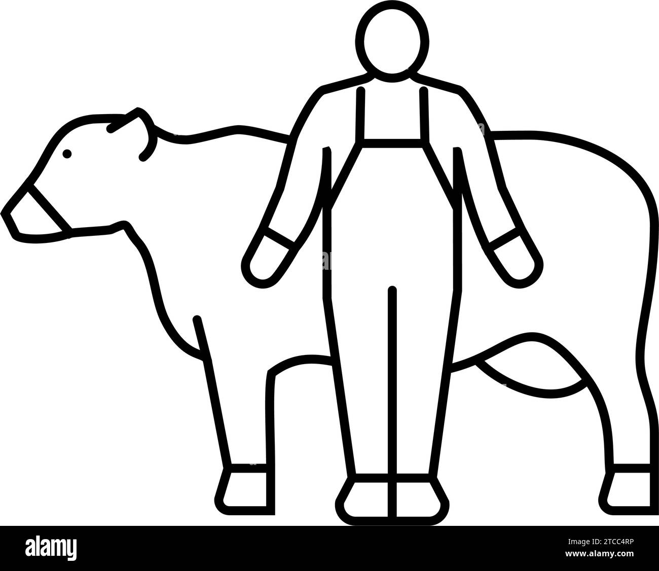 cow with farmer line icon vector illustration Stock Vector Image & Art ...