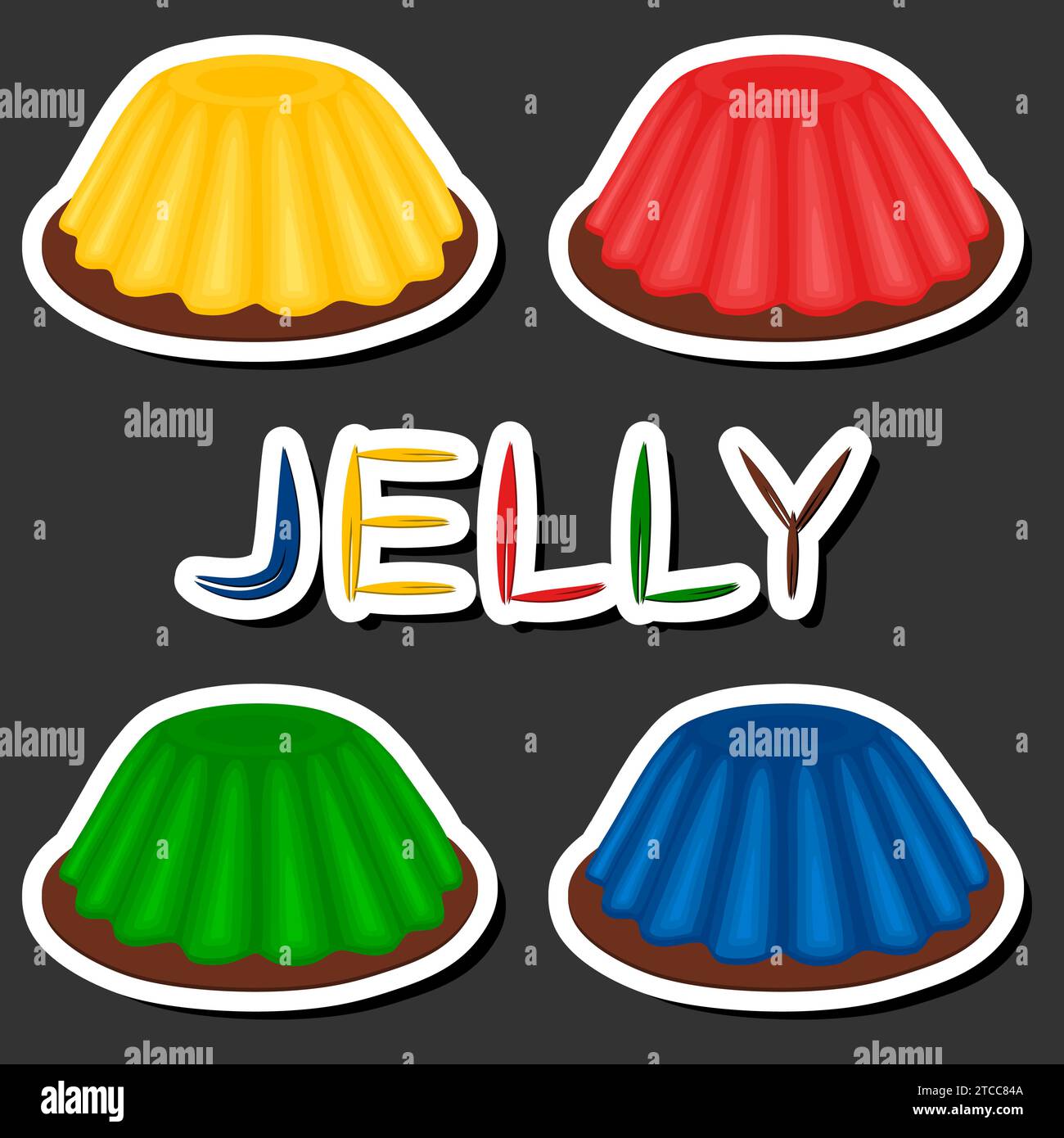 Illustration on theme big set different types dessert jelly, shiny