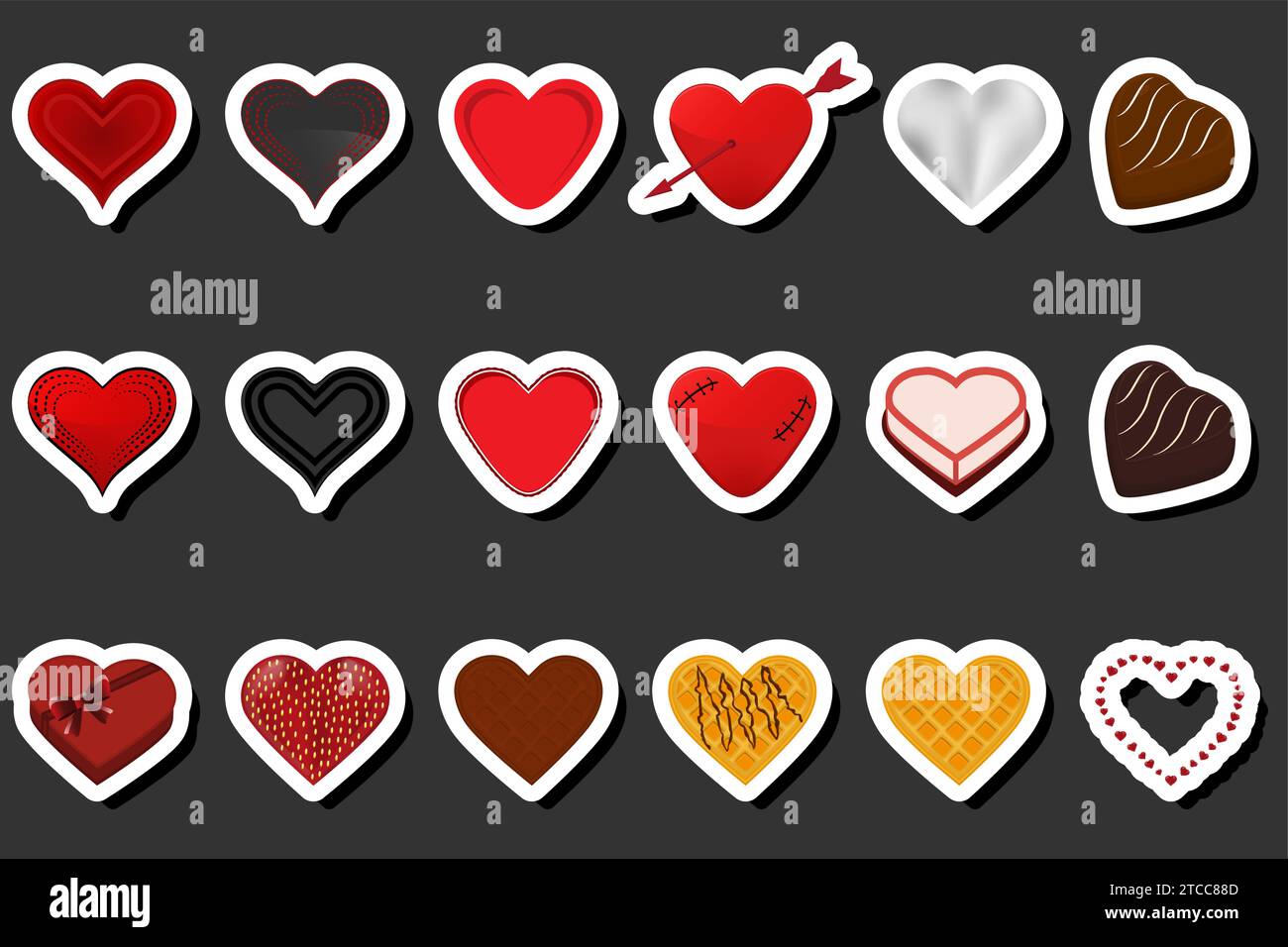Illustration on theme beautiful big set sweet chocolate candy heart