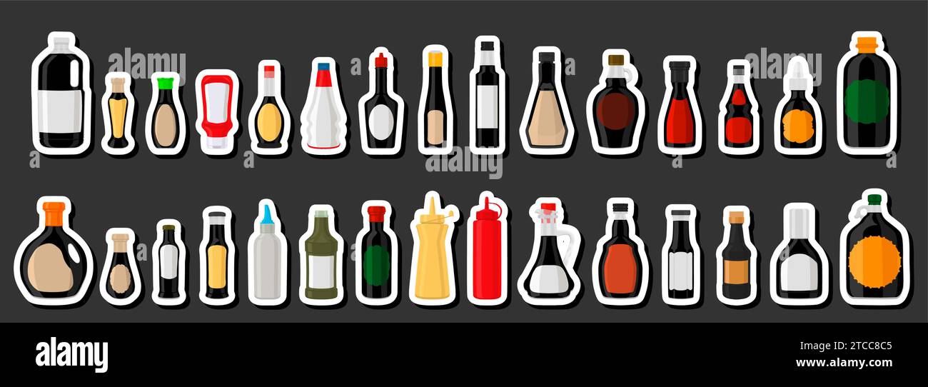 Illustration on theme big kit varied glass bottles filled liquid balsamic vinegar, bottles