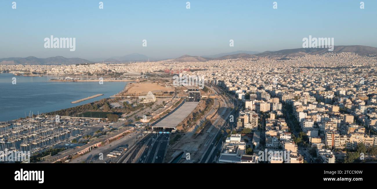 Athens Aerial Sweep: City Between Sea and Hills Stock Photo