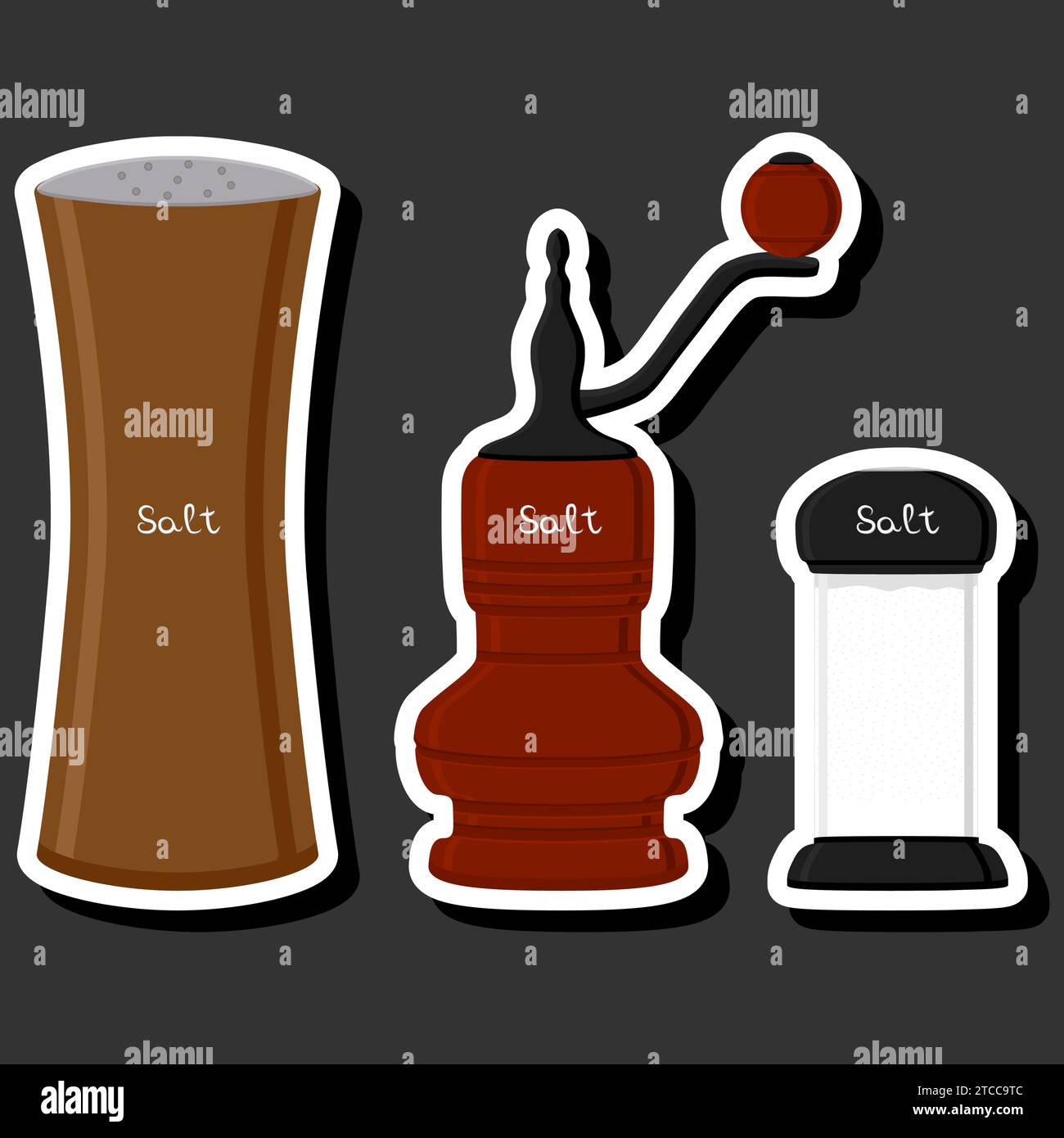 Illustration on theme big set different types ware filled salt for