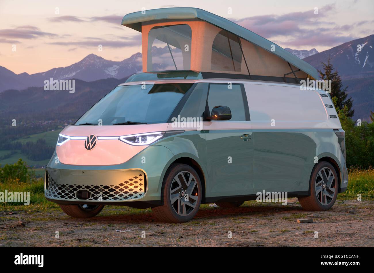 The new Volkswagen ID. Buzz Cargo with roof tent Stock Photo Alamy