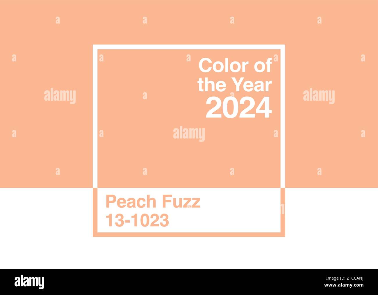 Antalya, Turkey - December 11, 2023: 2024 Color of the Year, Pantone 13-1023 Peach Fuzz trend color palette sample swatch book guide Stock Vector