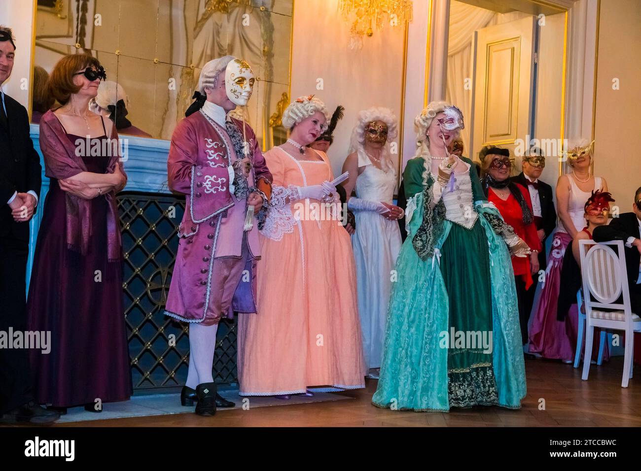 Masquerade ball at Rammenau Baroque Palace, Rammenau Palace in Rammenau near Bischofswerda in the district of Bautzen is one of the most beautiful Stock Photo