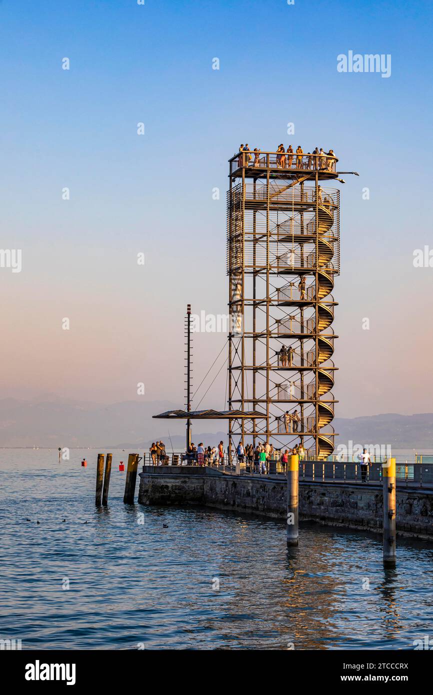 Lookout tower Friedrichshafen or Molenturm at the harbour of Friedrichshafen, Lake Constance, Baden-Wuerttemberg, Germany, public land Stock Photo