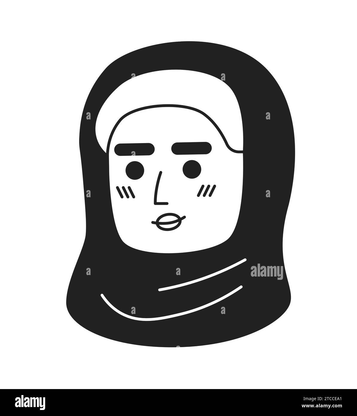 Middle eastern woman modest black and white 2D vector avatar
