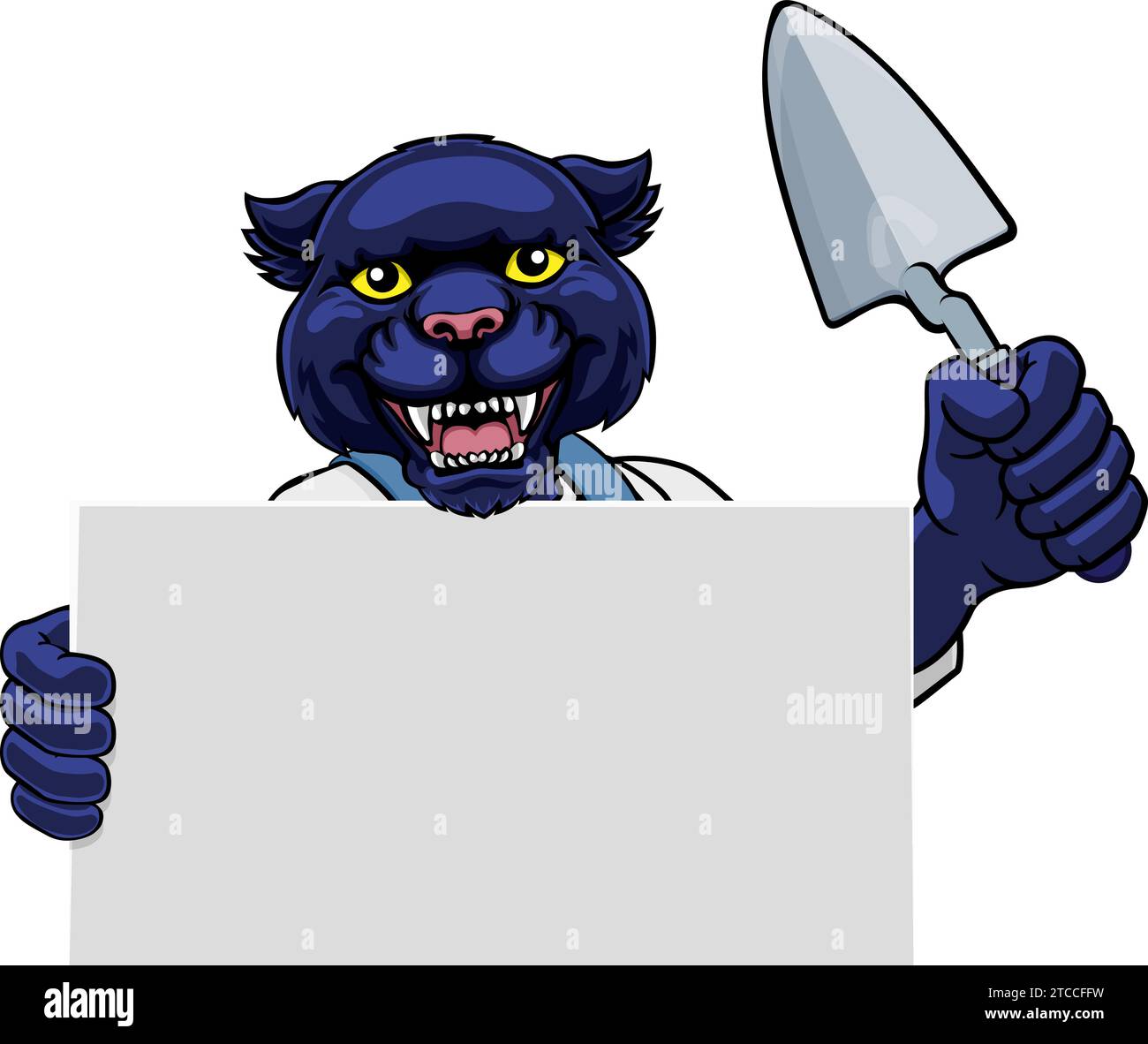 Bricklayer Panther Trowel Tool Handyman Mascot Stock Vector