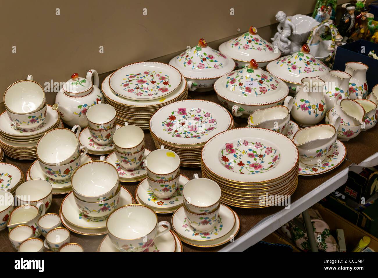 Porcelain China crockery on display in auction room, Suffolk, England, UK Stock Photo