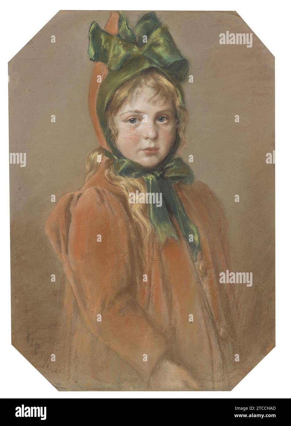 Wilhelm Räuber Mädchenporträt mit grüner Schleife (Die Tochter des Künstlers) 1889. Stock Photo