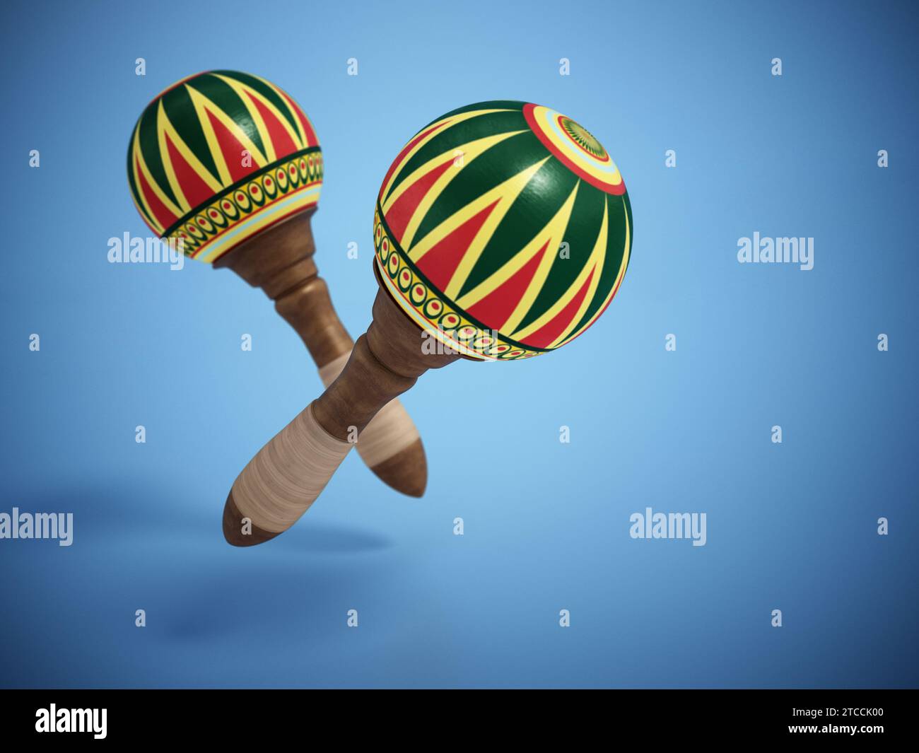 A pair of maracas music instrument isolated on blue background. 3D illustration. Stock Photo