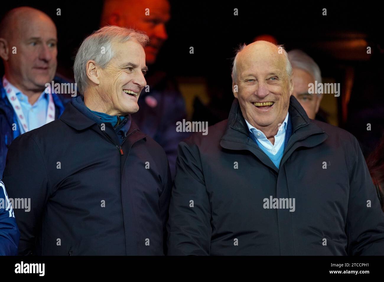 Oslo 20231209.Prime Minister Jonas Gahr Stoere and King Harald during the cup final in men's football 2023 between Bodoe/Glimt and Molde at the Ullevaal stadium in Oslo. Photo: Terje Pedersen / NTB Stock Photo