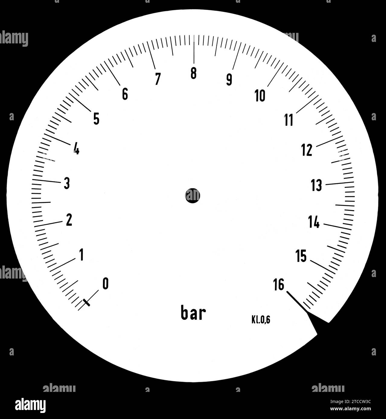 Round white and analog measuring scale for pressure with values 0 to 16 ...