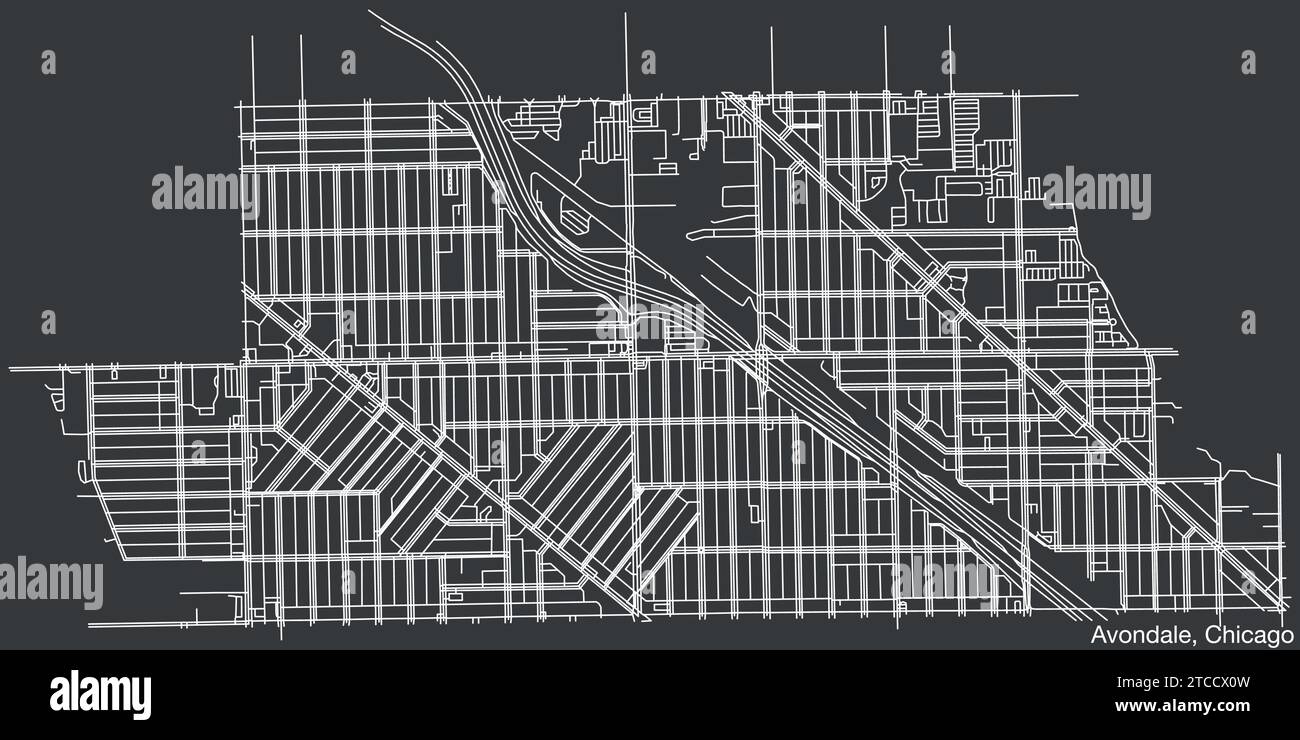 Street roads map of the AVONDALE COMMUNITY AREA, CHICAGO Stock Vector