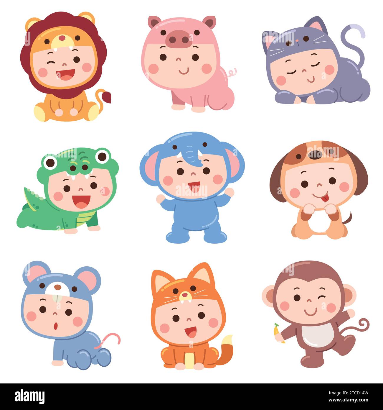 Vector Illustration of Cartoon Baby character. Costume animals baby. Stock Vector
