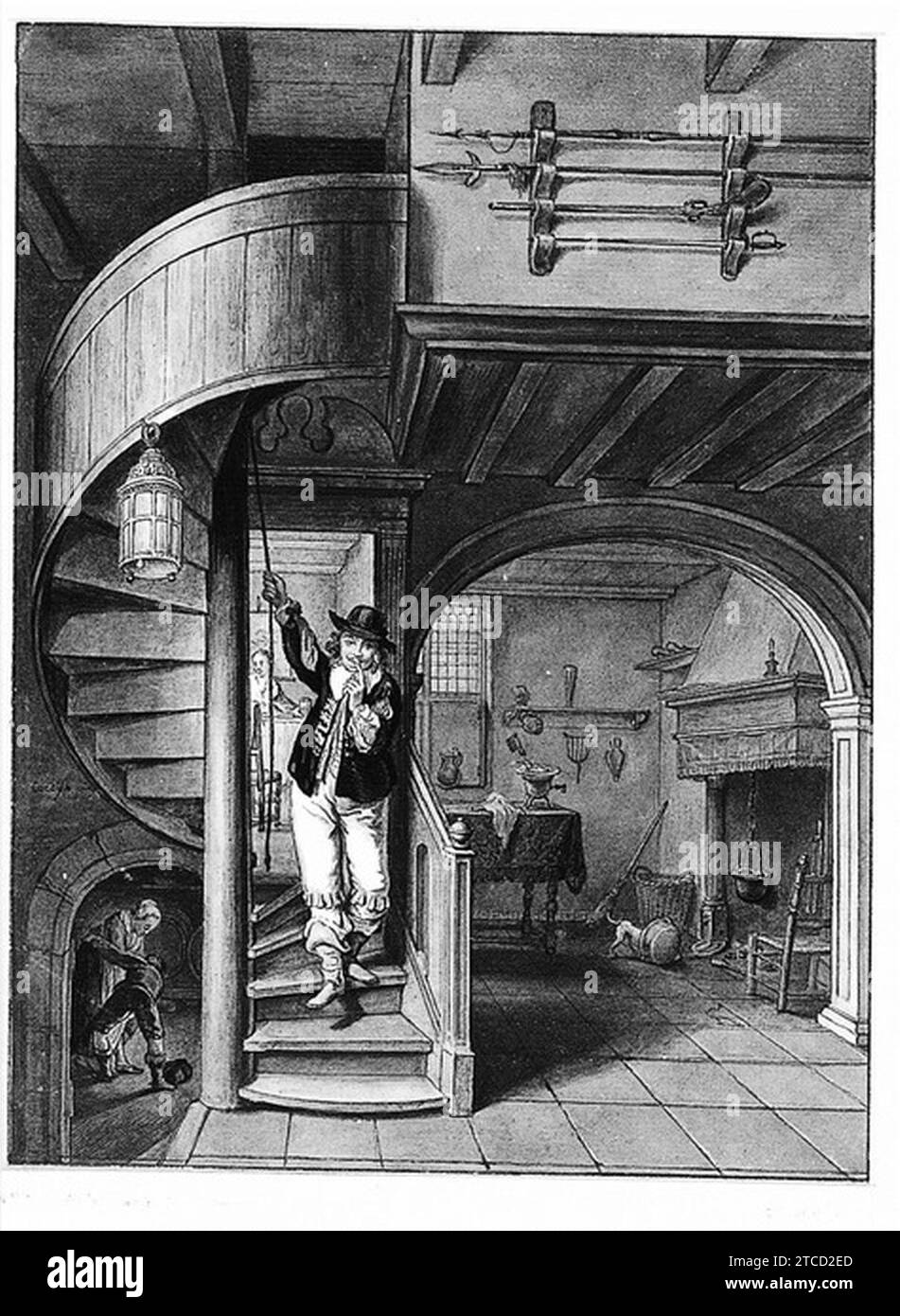 Willem Joseph Laquy after Isaac Koedijck - Man on a spiral staircase. Stock Photo