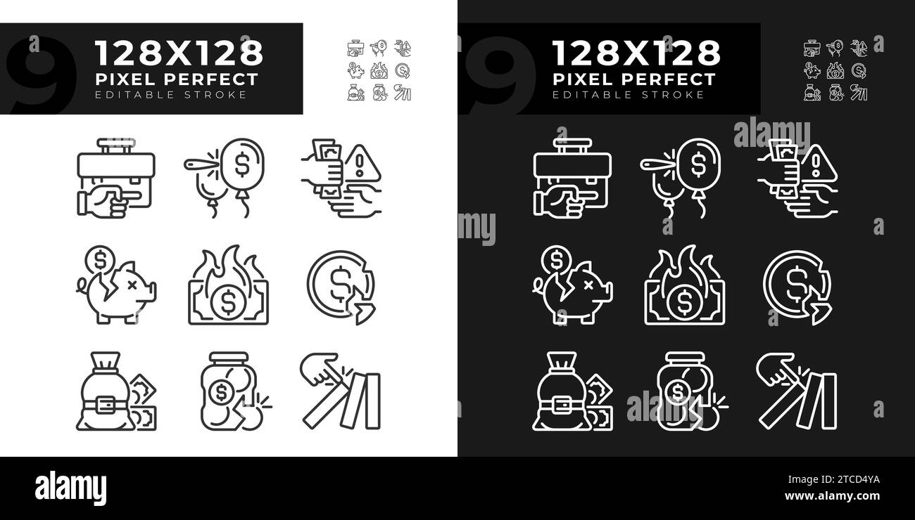 Editable light and dark economic crisis icons collection Stock Vector ...