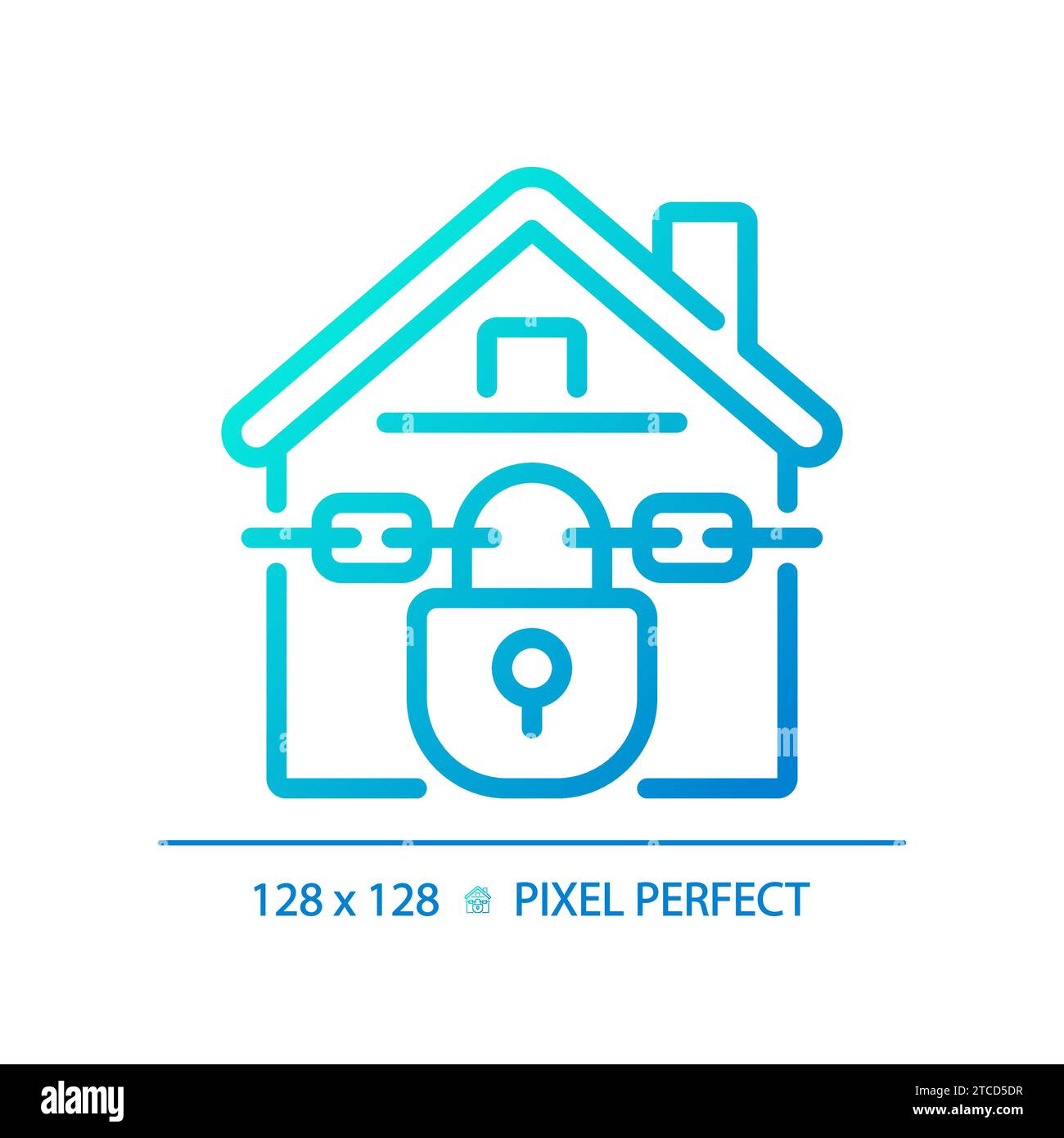 2D thin line pixel perfect gradient foreclosed home icon Stock Vector