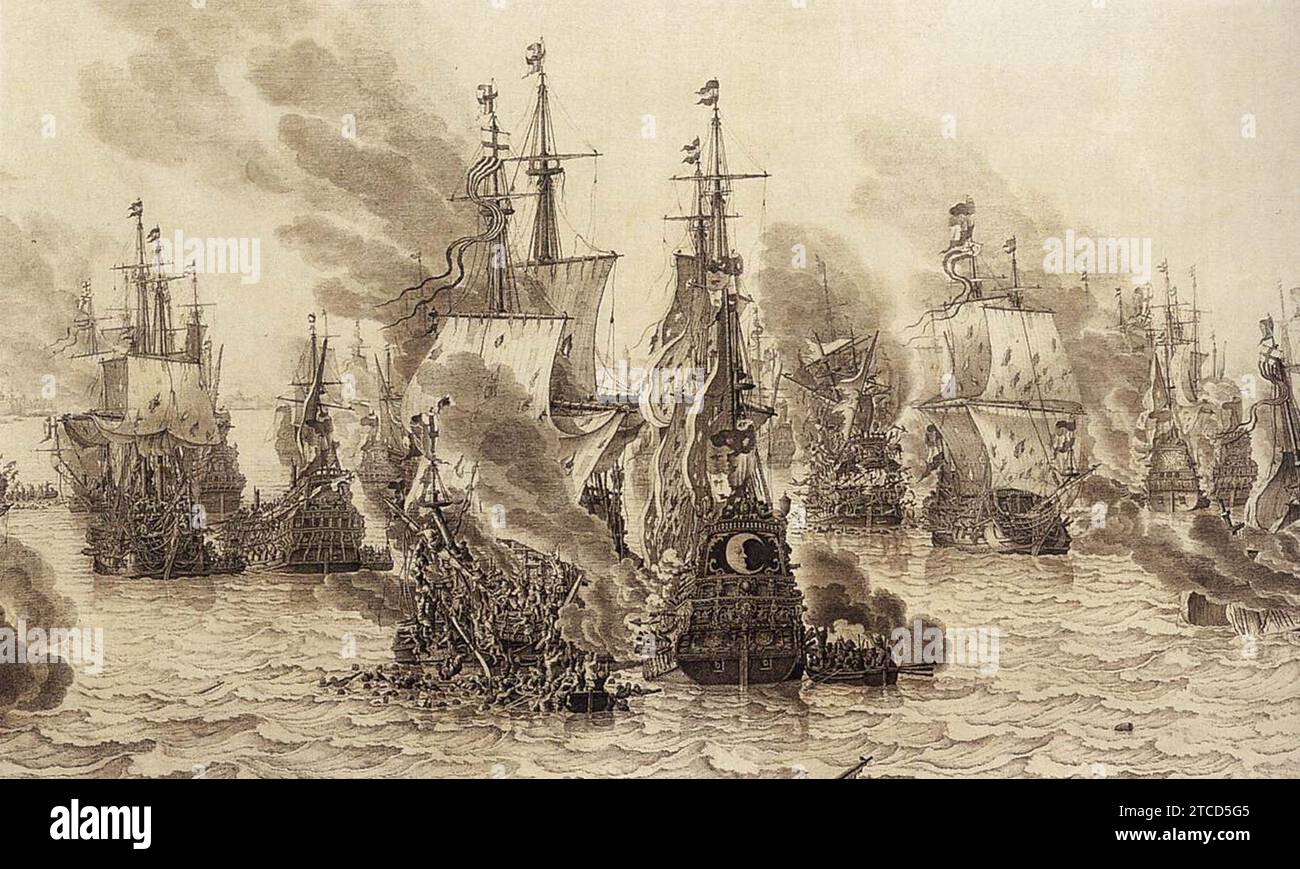 Willem van de Velde (I) - The Battle of Livorno (detail) Stock Photo