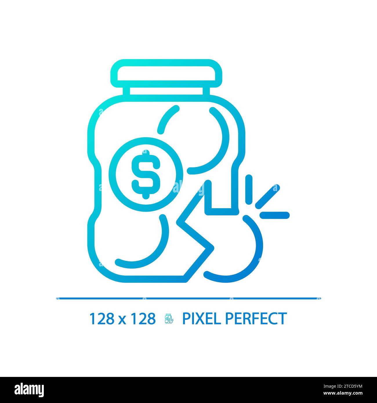 2D thin linear pixel perfect gradient broken glass jar icon Stock ...