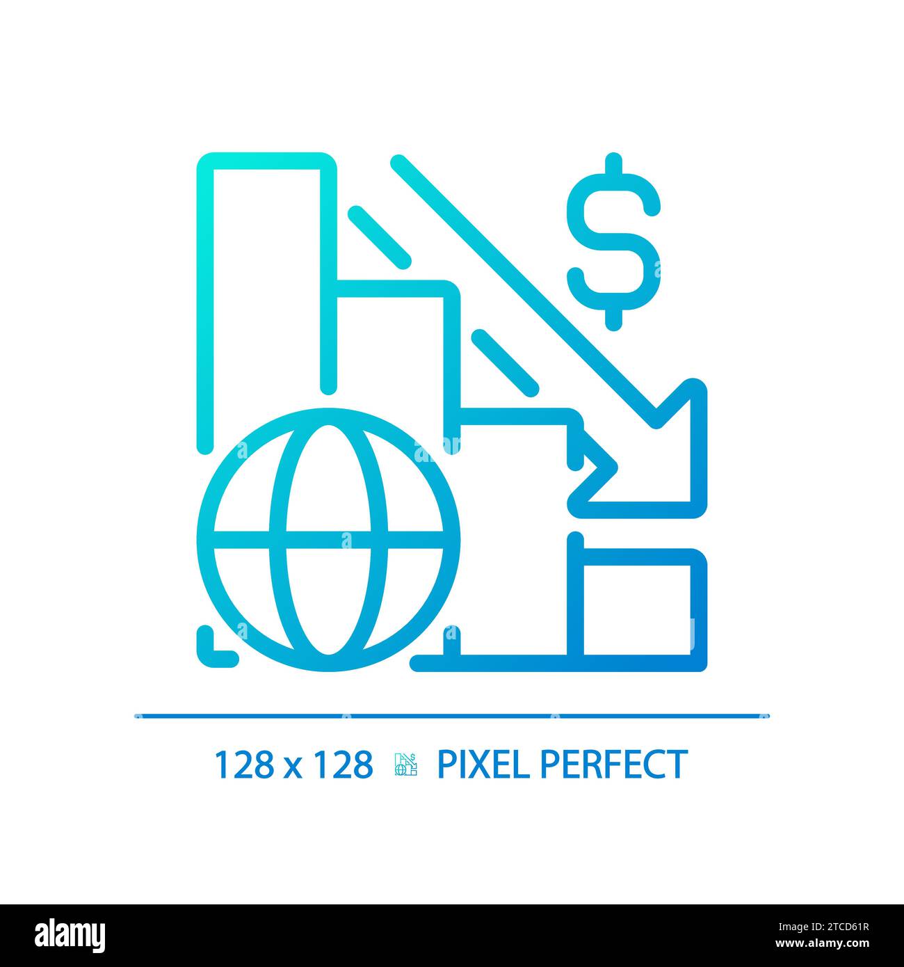 2D thin line pixel perfect gradient global crisis icon Stock Vector
