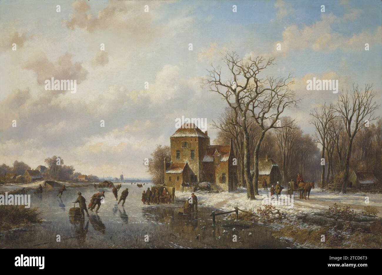 Willem vester skaters on a frozen waterway112035). Stock Photo