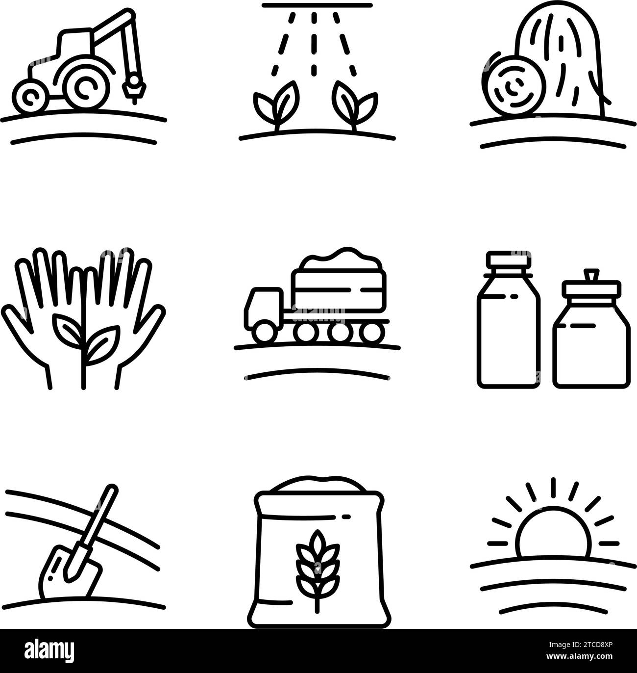 Set of Agriculture and Farming Line Icons. Vector farmers market icons. Modern agriculture logo symbol collection. Organic farming pictogram illustrat Stock Vector