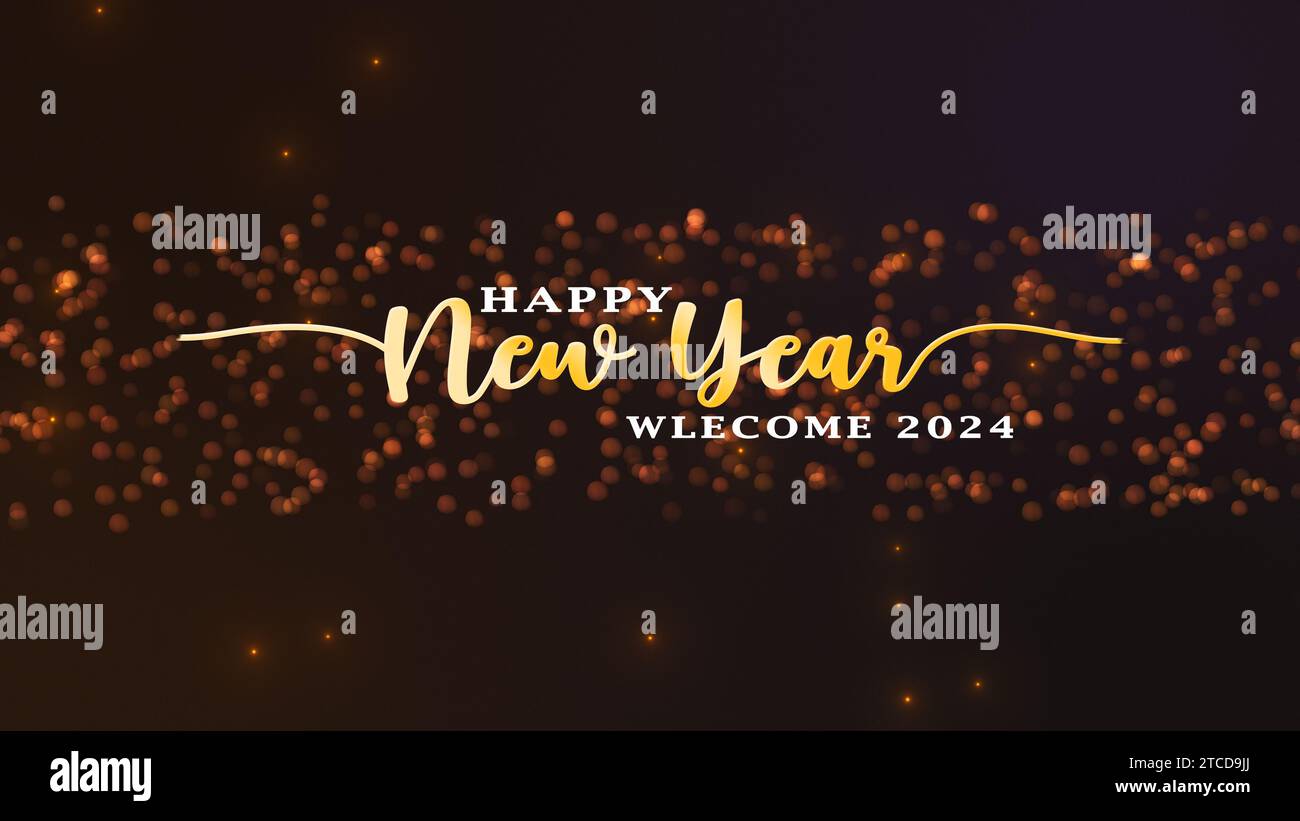 Happy New Year greeting card with Golden bokeh lights Stock Photo - Alamy